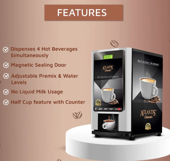 ATLANTIS CLASSIC 4 Lane Tea & Coffee Vending Machine – 3 Ltrs hot Tank